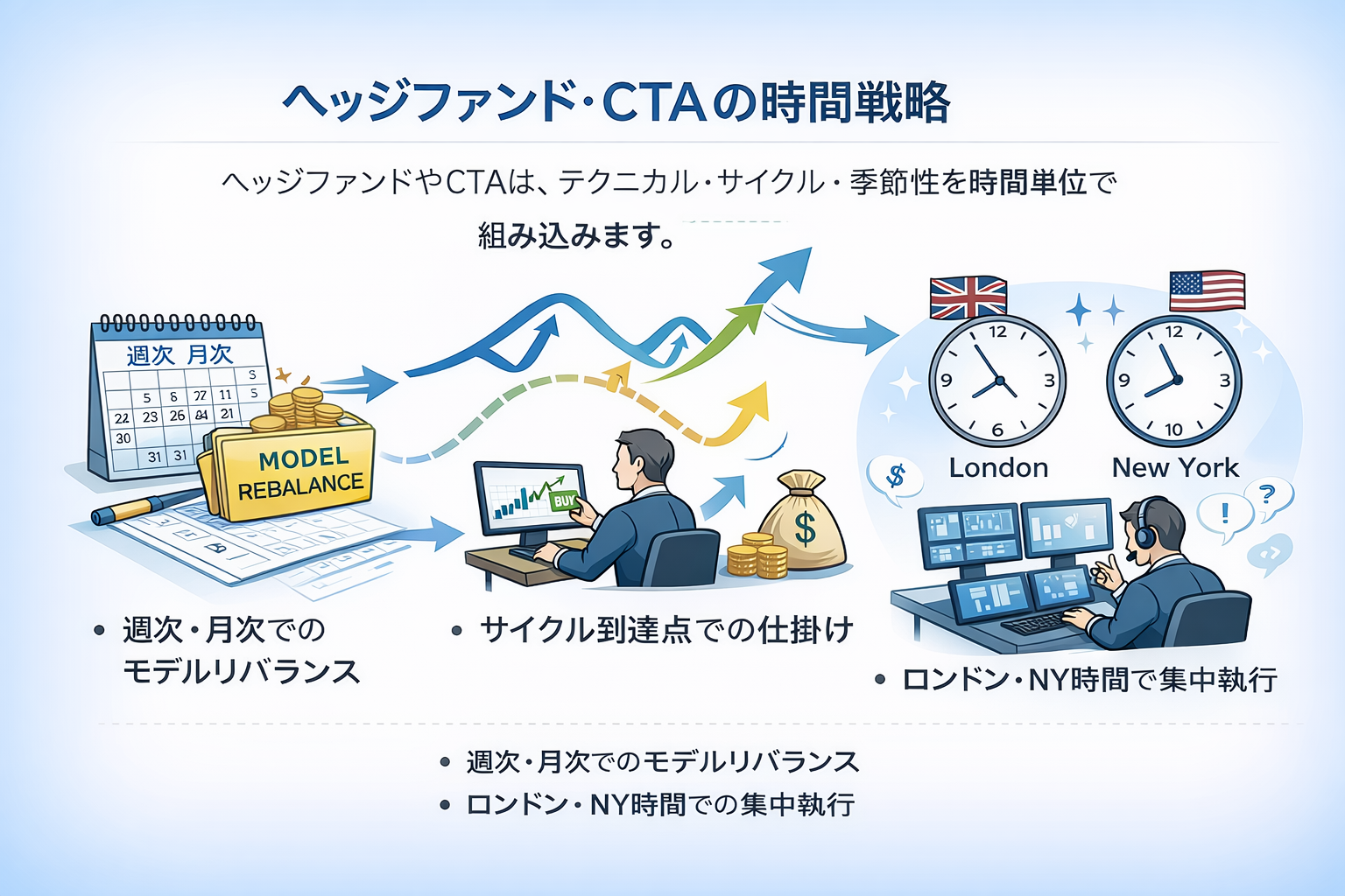 機関投資家ごとの時間帯と役割