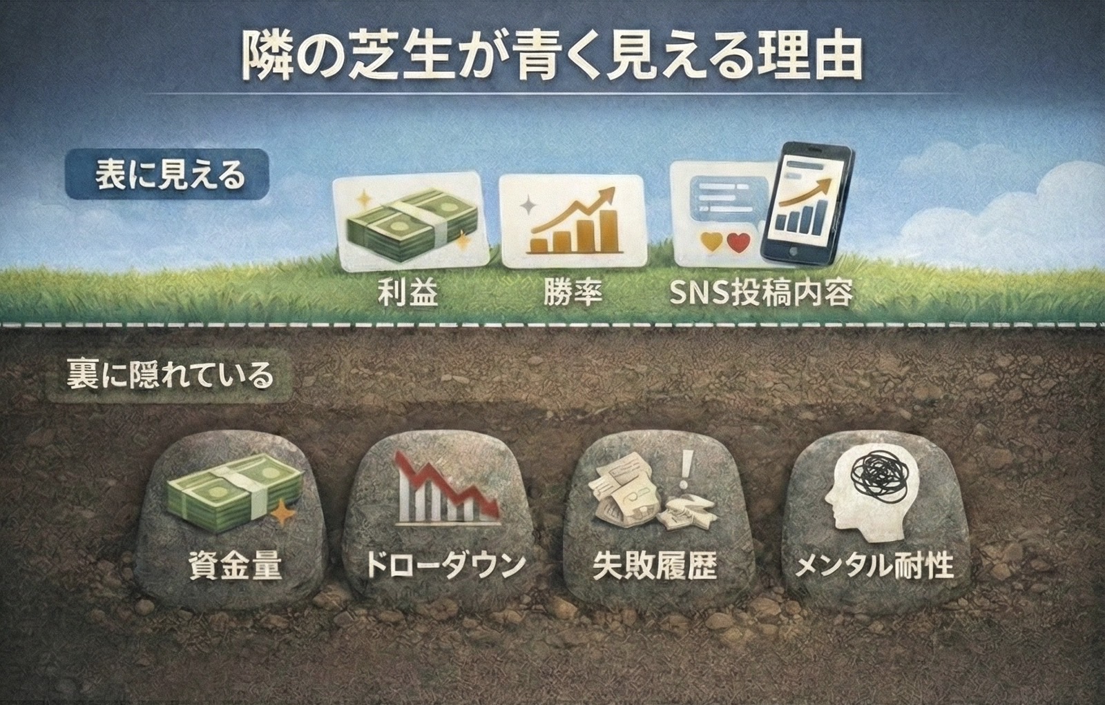 他人の芝生が青く見える理由の図解