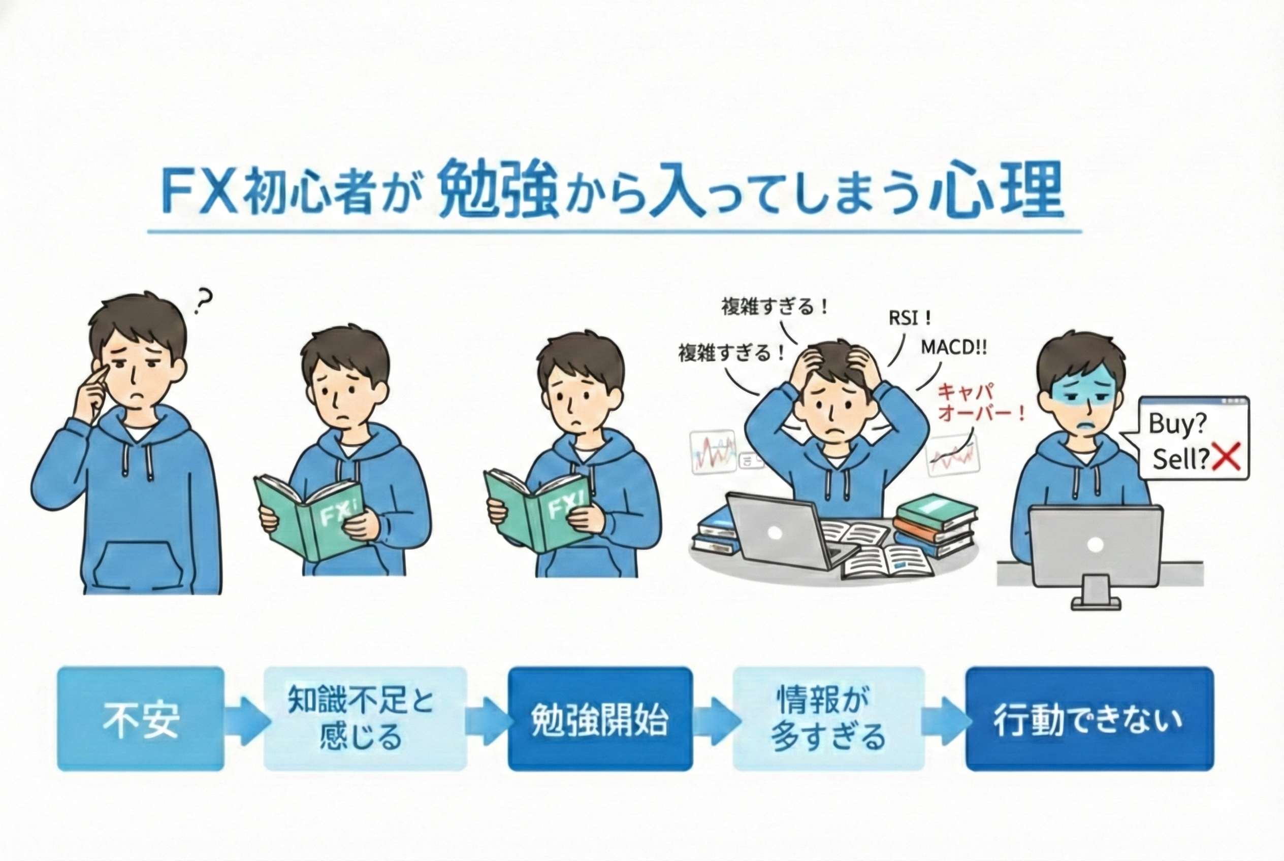 FX初心者が勉強から入ってしまう心理フロー図