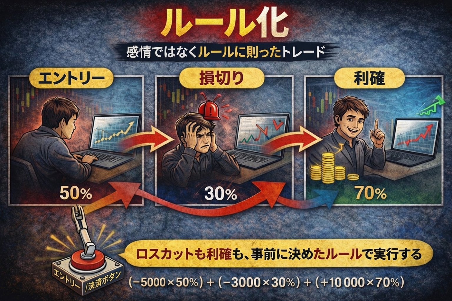 トレードルールの流れ エントリー 損切り 利確を機械的に実行