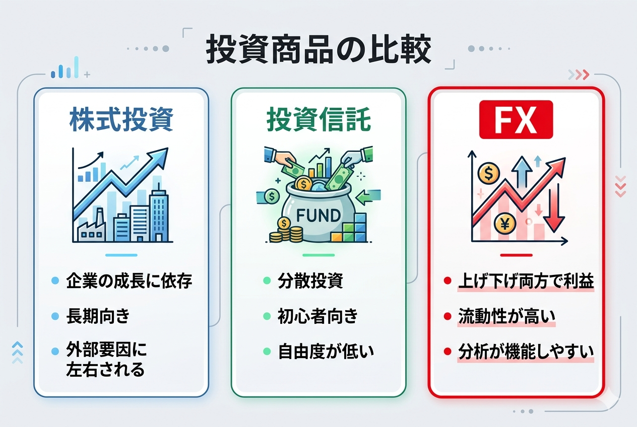 投資商品の比較（株・投資信託・FXの違い）