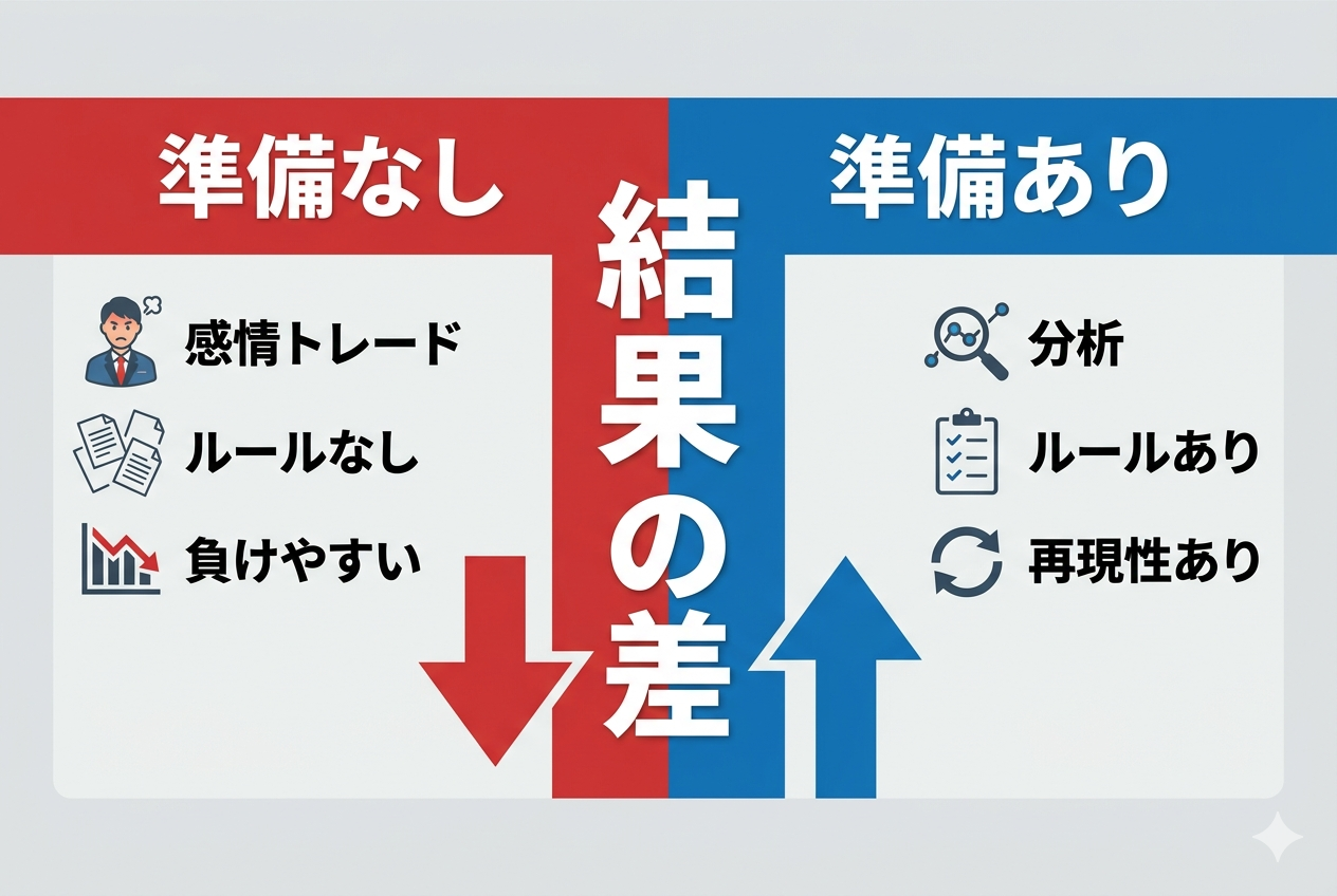 トレードにおける準備の有無による結果の違い